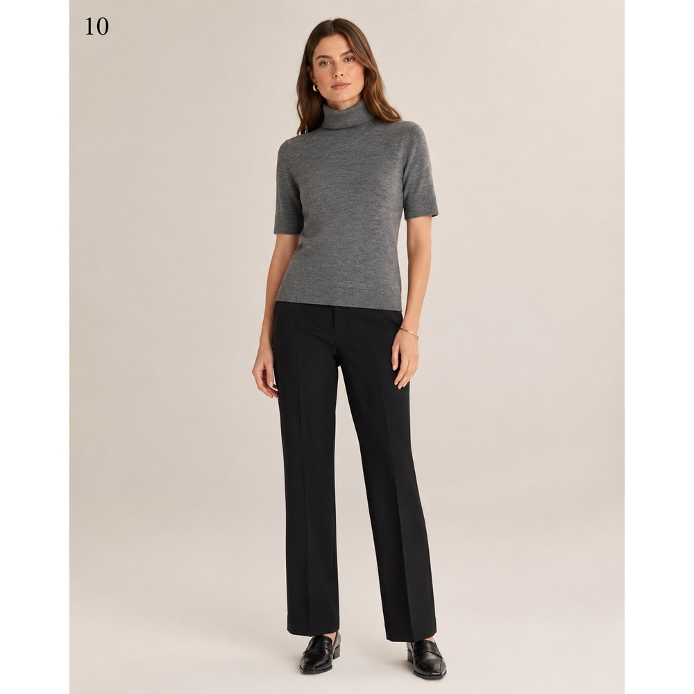 LL‎ Bean Merino Wool Short Sleeve Turtleneck Sweater Womens Small Gray Capsule